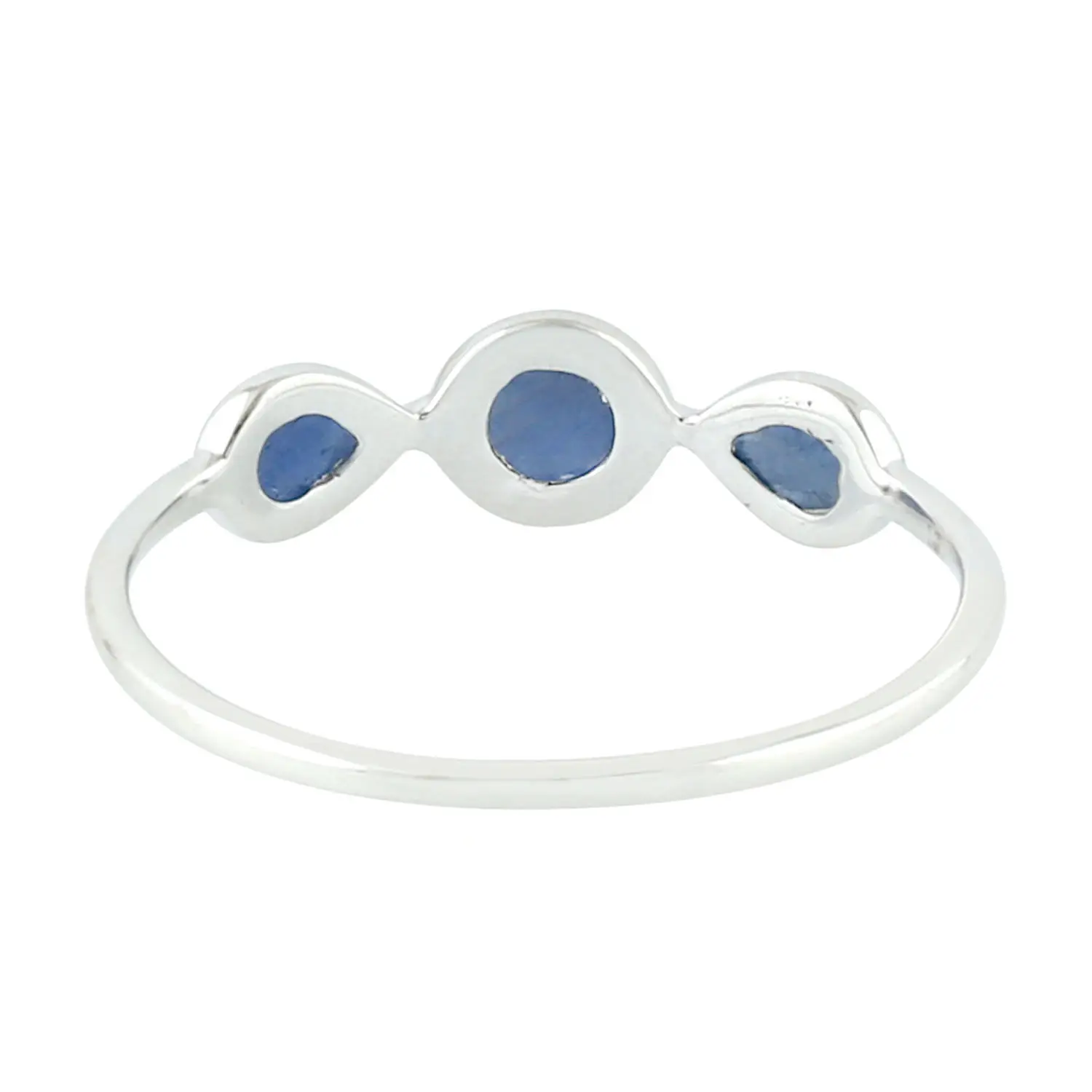 
Blue Sapphire Three-Stone Ring 14k White Gold Handmade Jewelry 