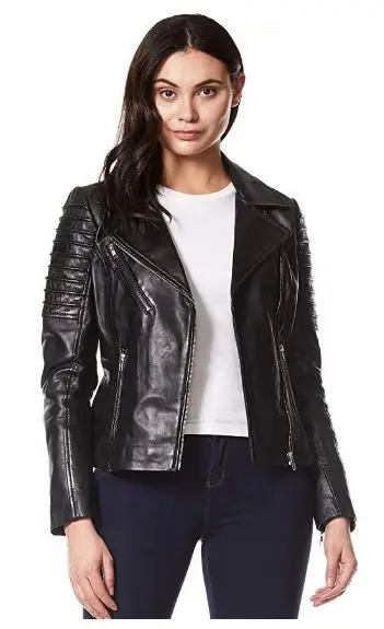 
Ladies Leather Jacket Stylish Fashion Designer Waxed Soft Biker Motorcycle Style Jacket Black 