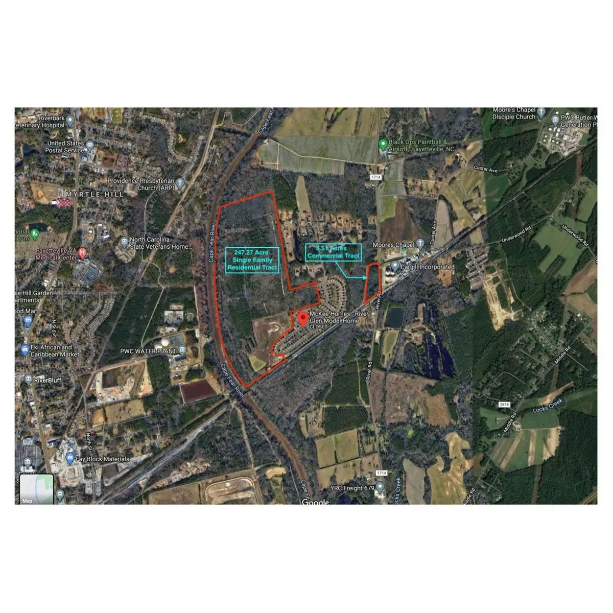 
Жилая земля, река Глен, Fayetteville, NC 247,27 акров, продажа недвижимости США 