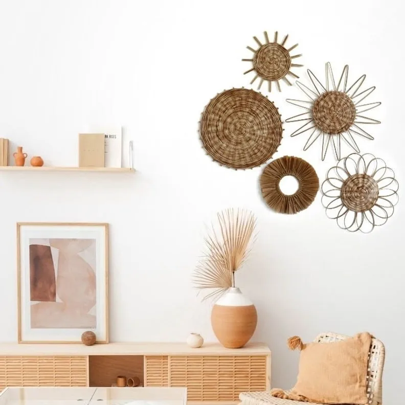 African Hanging Wall Baskets Decorative Baskets, Set 5 Interior Wall Decoration Natural Handmade