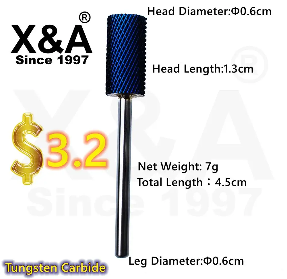 
X&A Brand Nail Drill Bit Tungsten Carbide Burr Big Barrel Nail Beauty Blue 3/32' drill bit 