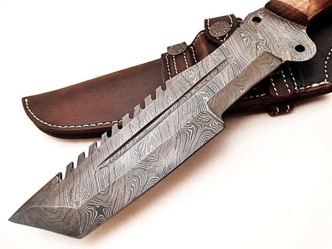  Красивый Походный нож-трекер из дамасской стали для охоты и кемпинга 14 0 дюймов с ручкой розового дерева кожаным футляром
