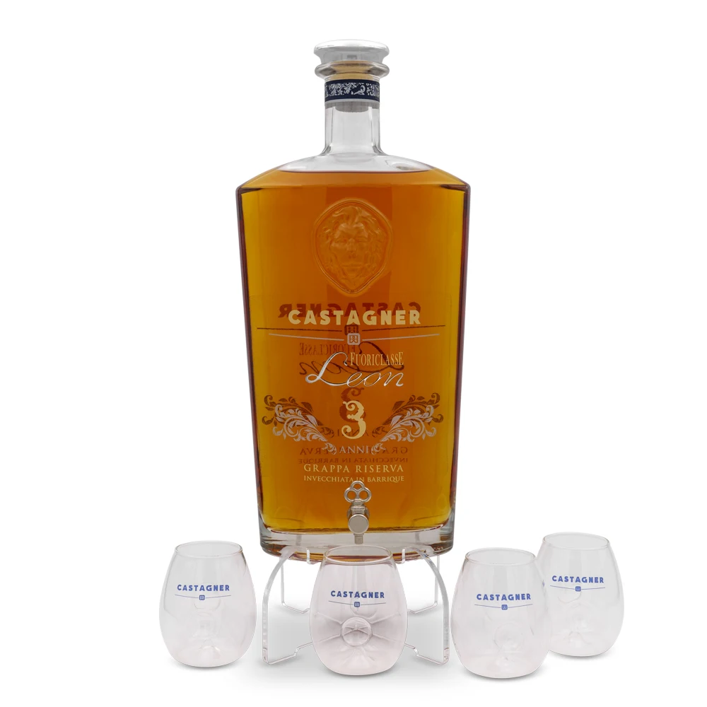 GRAPPA FUORICLASSE LEON 3 ANNI RISERVA PREMIUM ITALIAN HIGH QUALITY MARC 3000 ML GIFT GLASS BOTTLE