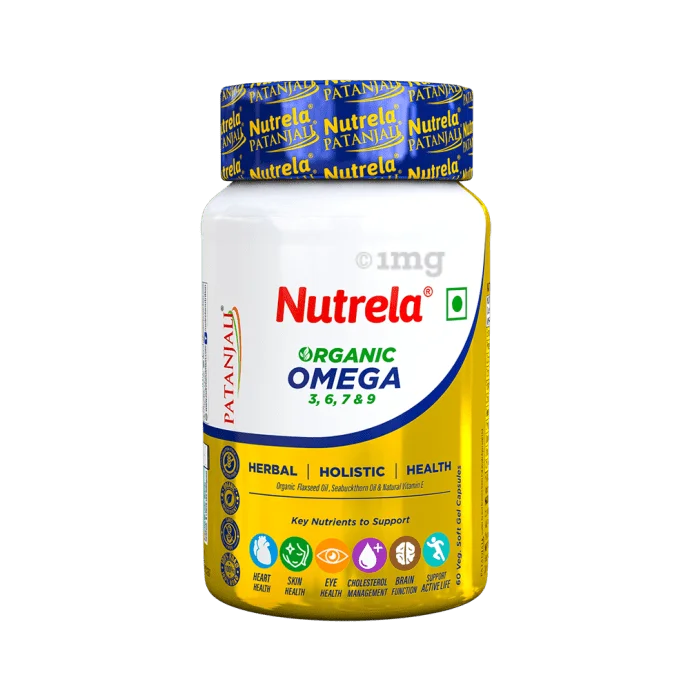 Patanjali Nutrela органические капсулы Омега 3 6 7 и 9 Вег мягкие гелевые повышают когнитивные способности функцию головного мозга