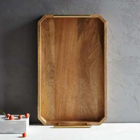  Новейший дизайн деревянный поднос с металлическими ручками для сервировки