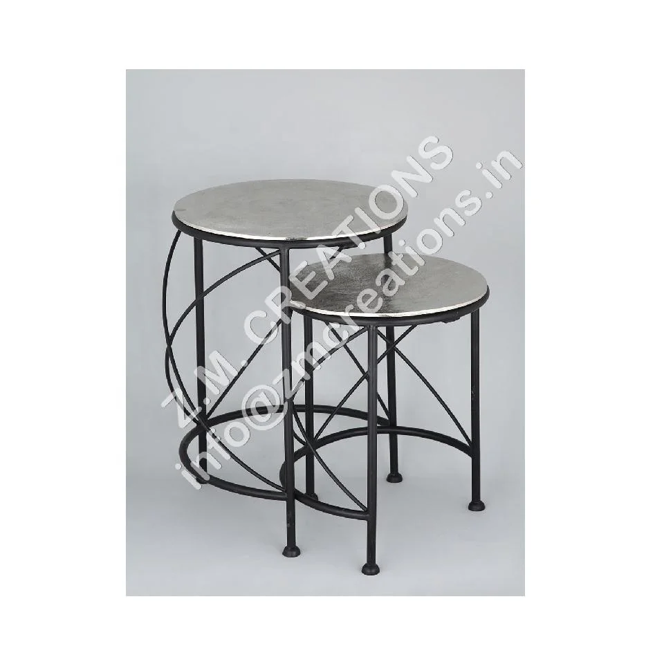 Modern Nesting Coffee Table Set Aluminum Metal Furniture for Home Hotel Restaurant Decoration in Silver Black Fixed Design