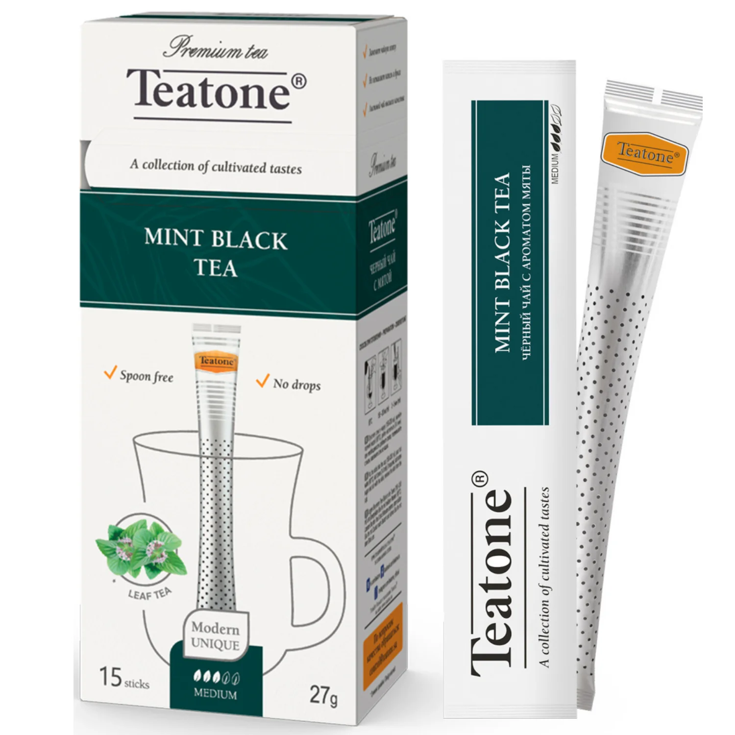 Mint Black Tea  in sticks for single brewing TEATONE 15 sticks in individual package * 1.8 g High quality