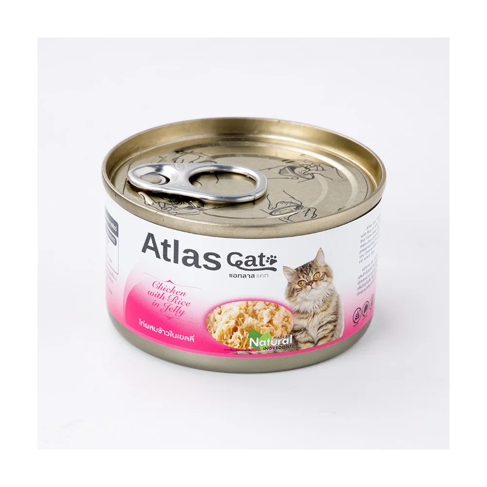 Atlas Cat Can Chicken with Rice in Jelly - Delicious Cat Wet Food Made from Natural Ingredients Pet Food in Canned