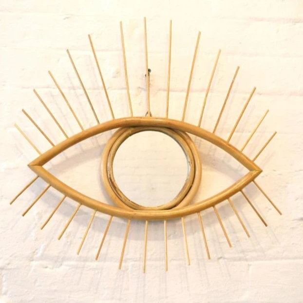 New Trend Decor House in 2021 Rattan Mirror Eye Hanging Wall Natural Rattan Unique Design Mirror Made in Vietnam