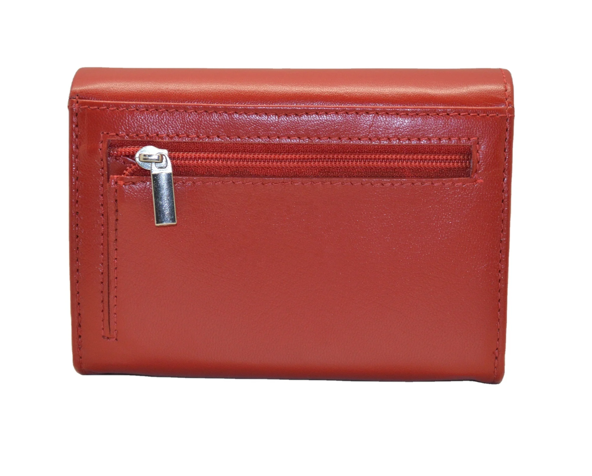 Small Wallets for Women trifold Leather Short Wallet Lady Mini Purse Card Case Holder with ID Window Red