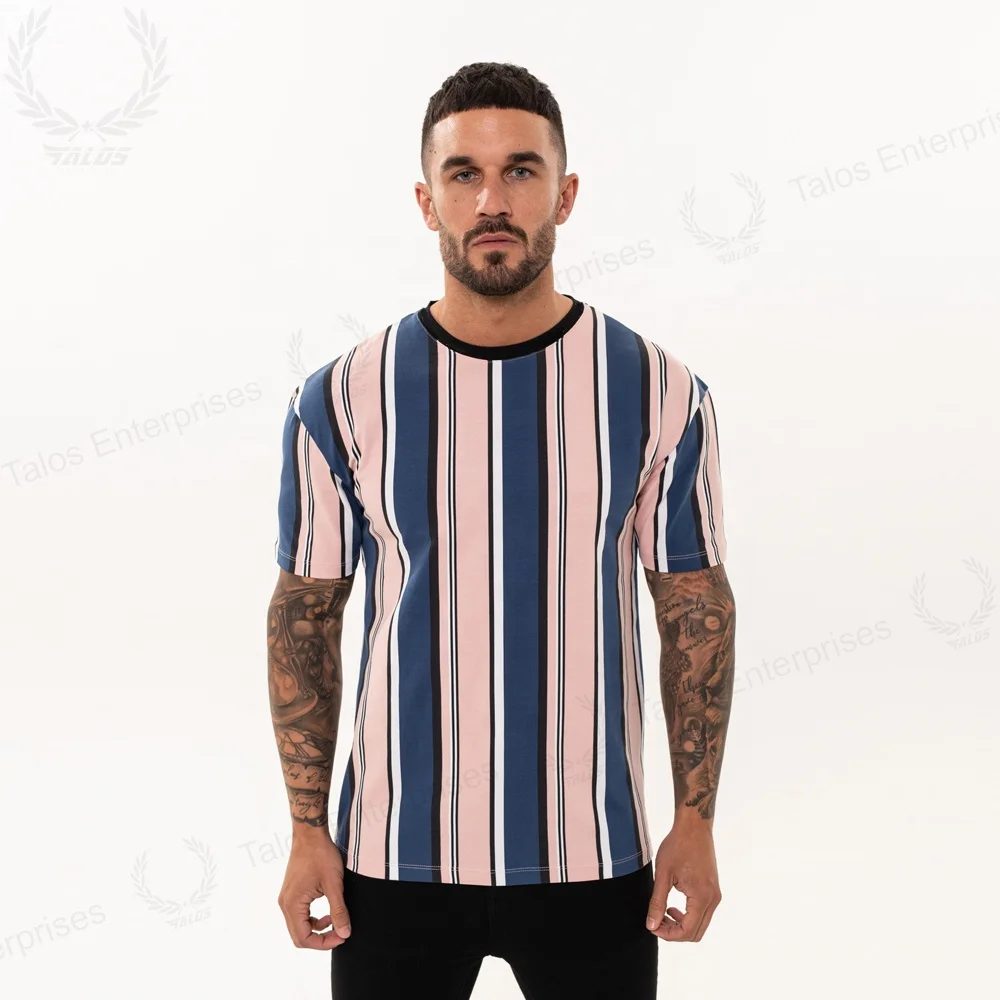 
Customized Chest panel Short Contrast sleeve Stripe T Shirt Men Striped T-shirt custom sublimation t-shirt 