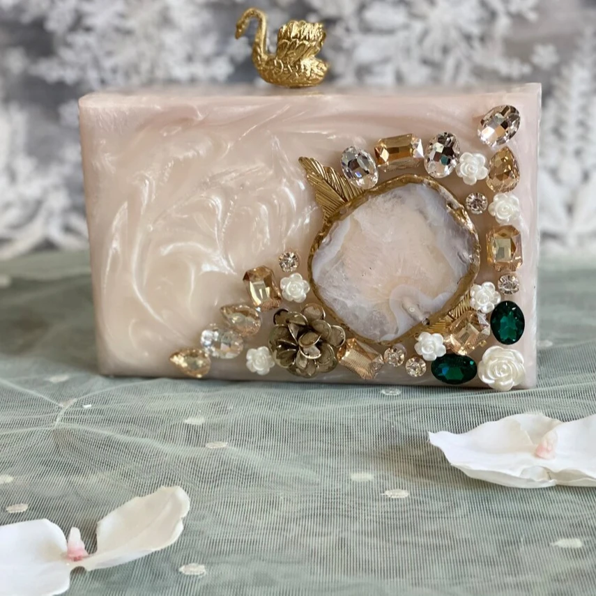 Top Quality fashion ladies cross body party bag wedding women resin and wood purses evening clutch bag