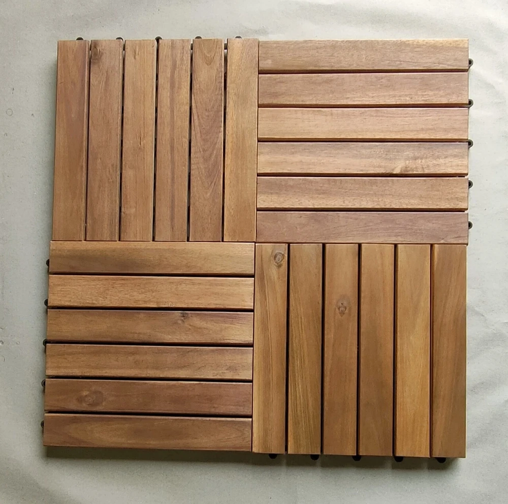 Elegant Modern Acacia Engineered Wood Deck Tile Hot Sale 6 Slats With UV Protection for Outdoor Furniture & Garden Use