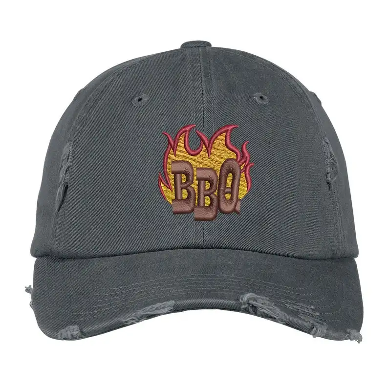 Custom Embroidery LOGO no minimum  Ink Stitch DT600 BBQ Barbecue Vintage Distressed Cotton Baseball Hats - 9 Colors