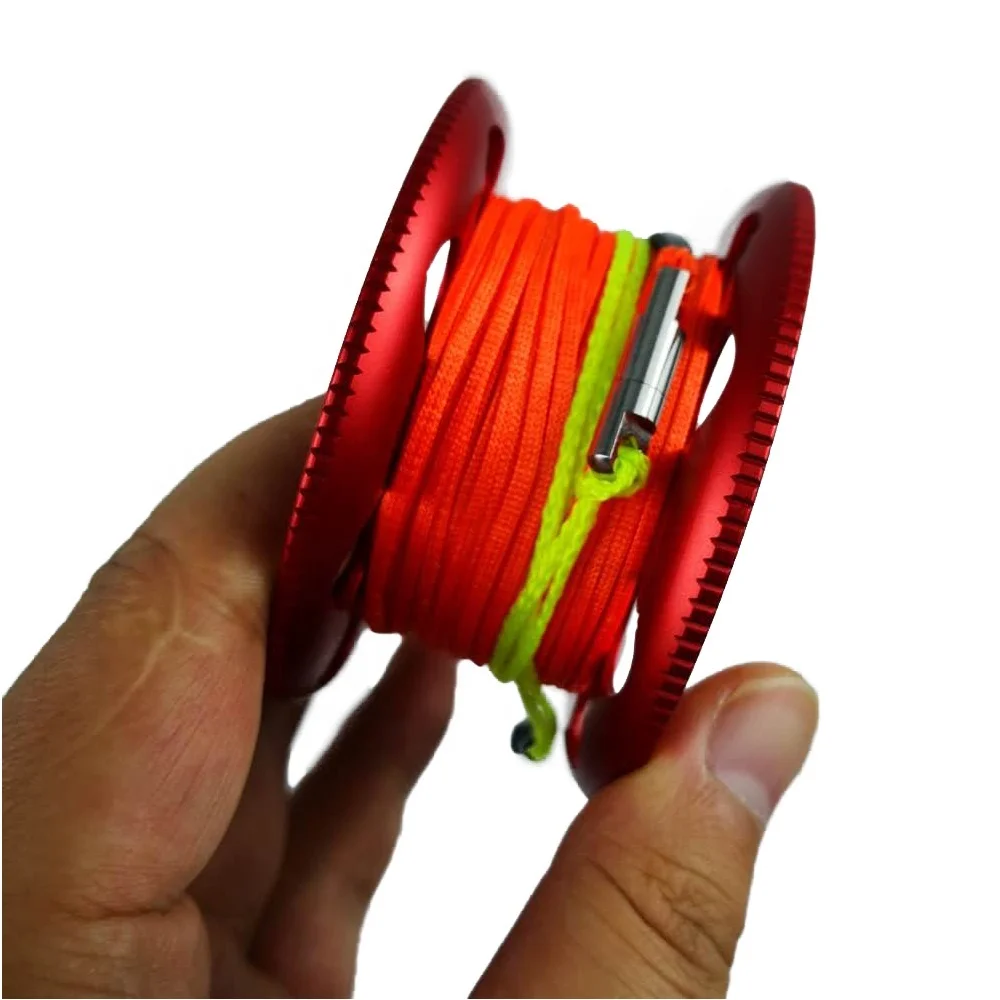 30M Diving Equipment Aluminum Finger Reel with 316 Stainless Steel Hook Diving Reel