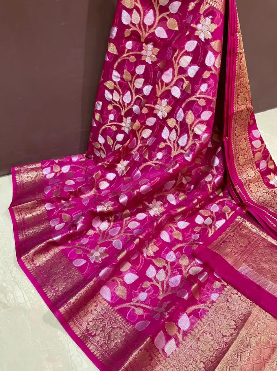 Latest banarasi kora organza  flower design festive , party , wedding wear 2021 sarees/shari/sari collection