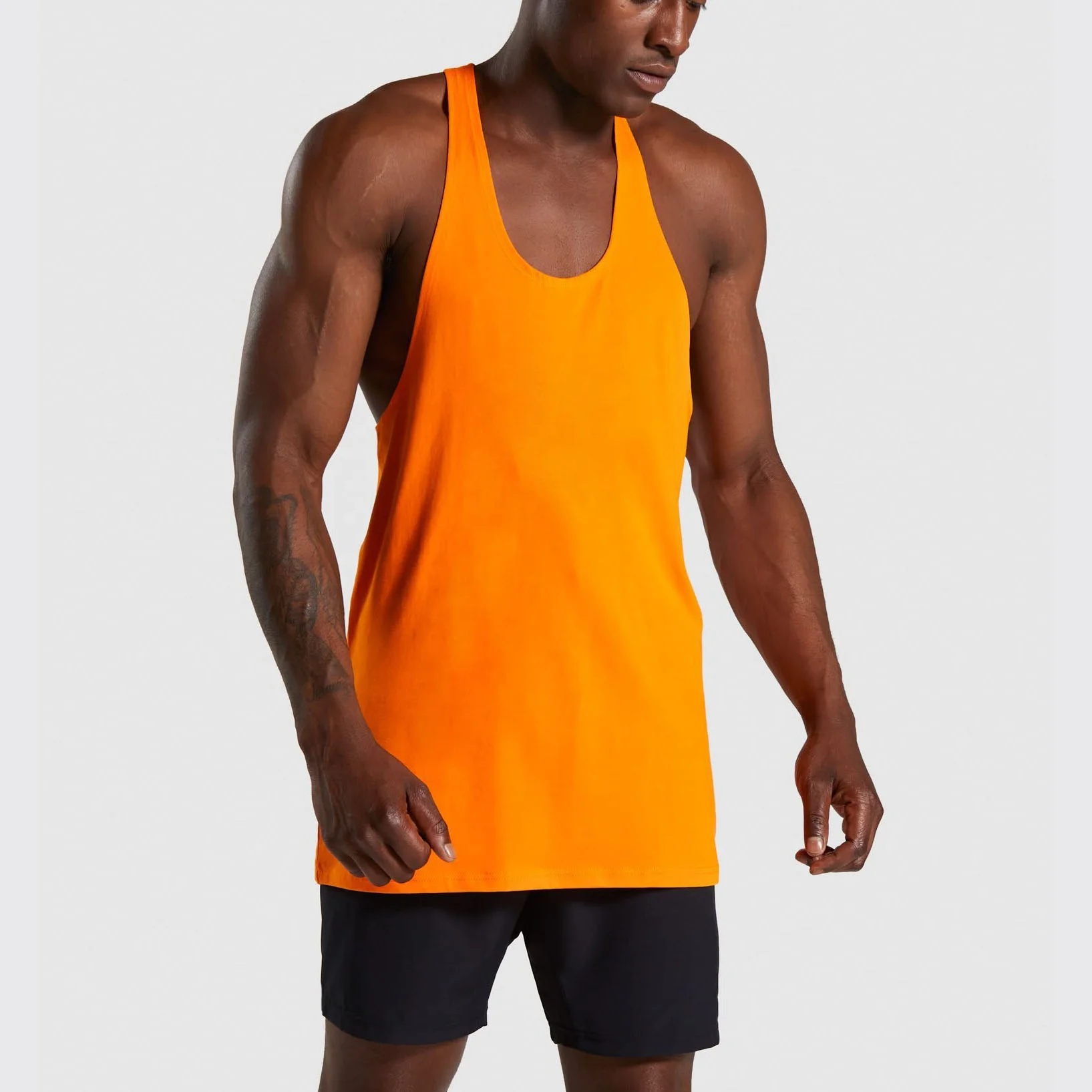 
Orange color custom made best quality gym stringer vests singlets wholesale 