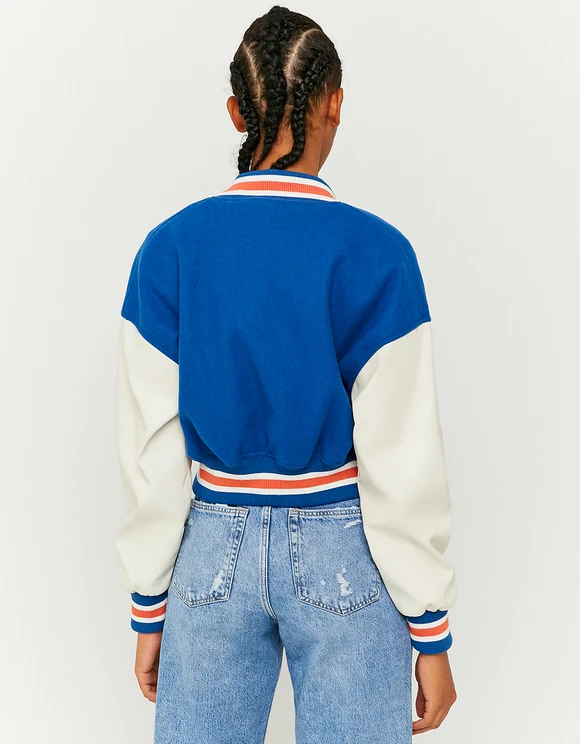 2021 UNIVERSITY BLUE LETTERMAN CROPPED VARSITY JACKET