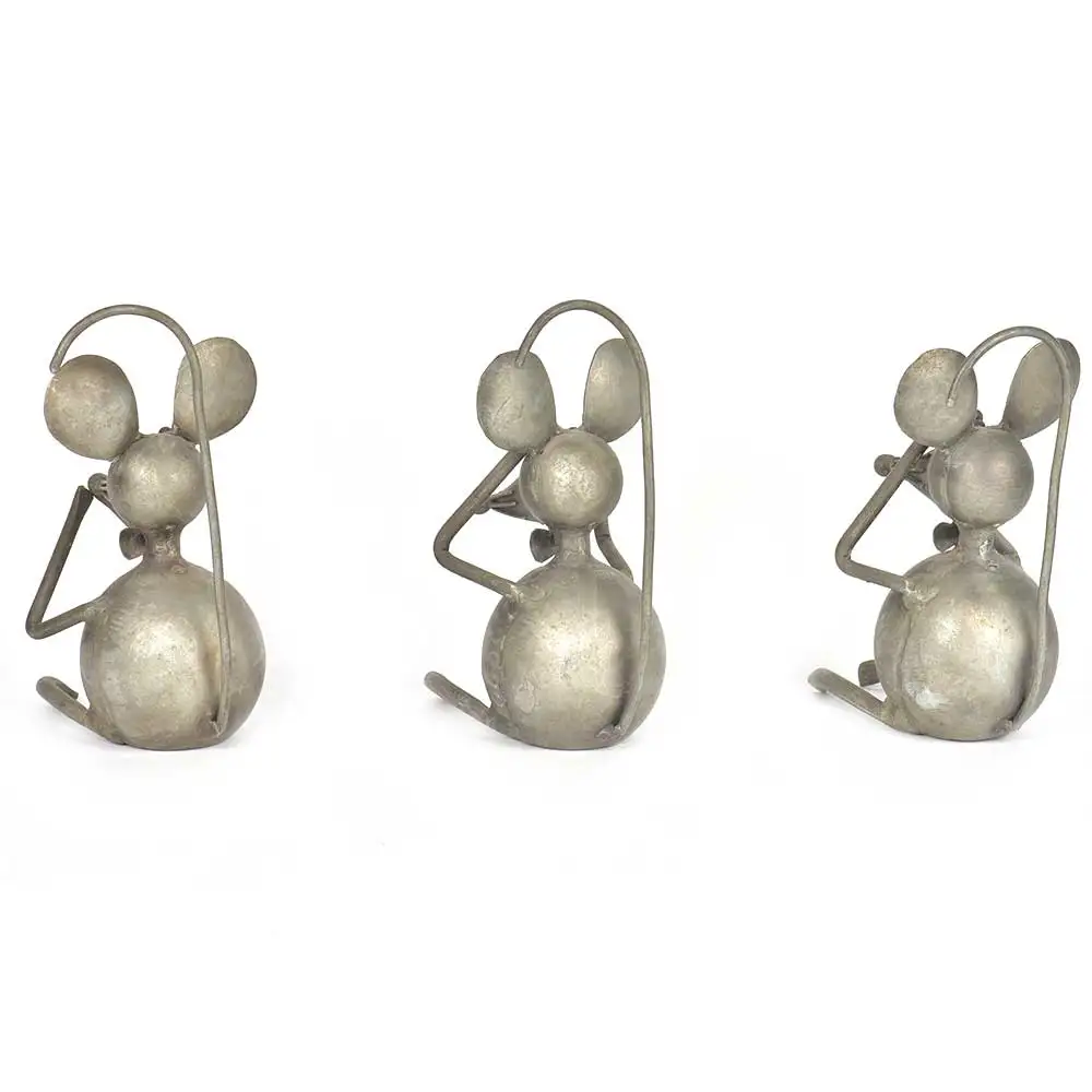 Handmade Antique Silver Iron Three Rats Hear See Speak No Evil Sculptures Figurine Statue Statement Pieces Decor Gift Items