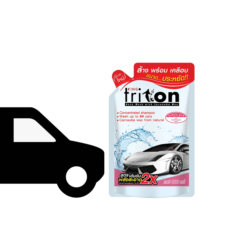 No.1 Car Care in Thailand Wholesale Price of King Triton Effective Car Shampoo 2in1 Wash and Wax 800ml (Refill) Lemon Scent