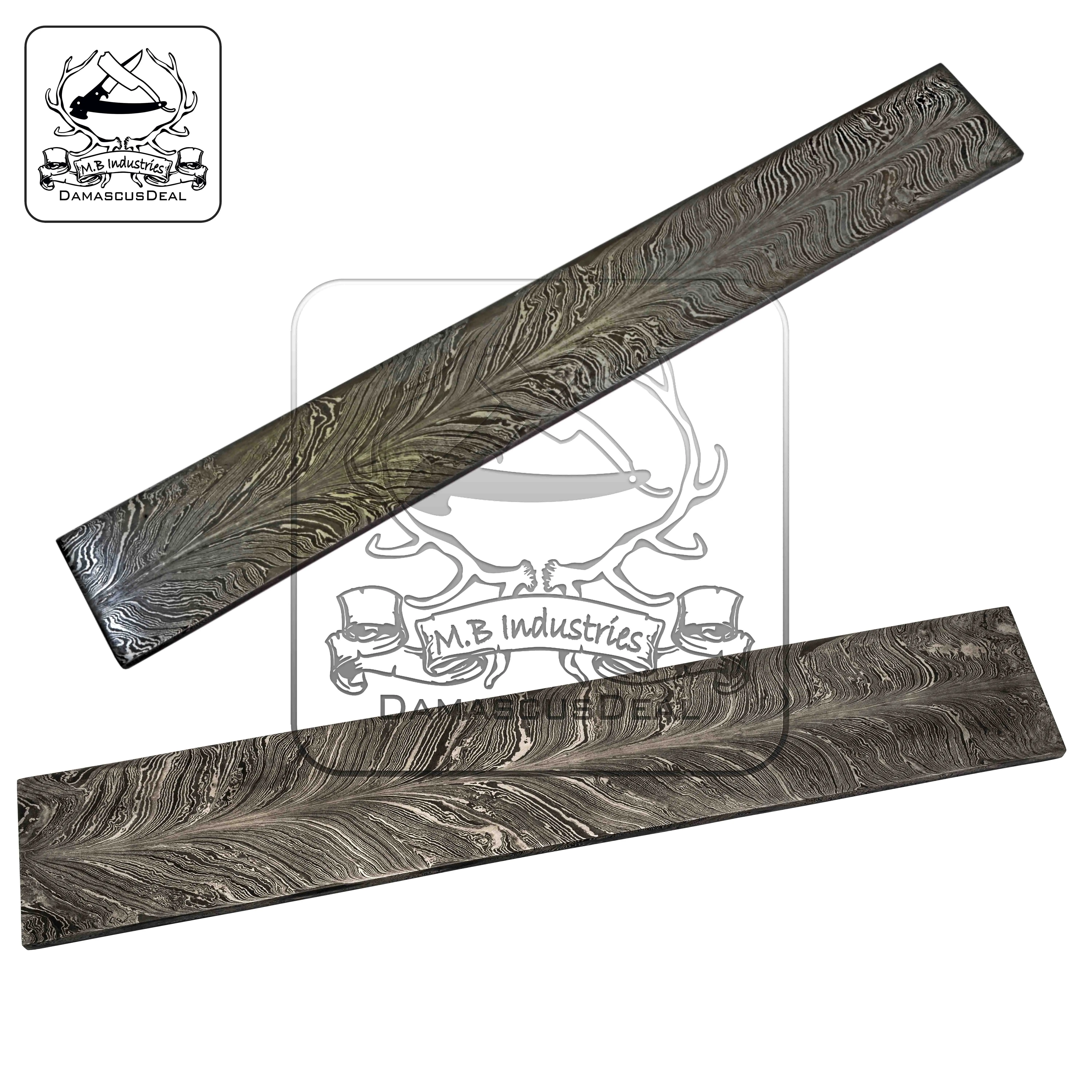 
Заготовки из дамасской стали для изготовления ножей с узором из перьев 