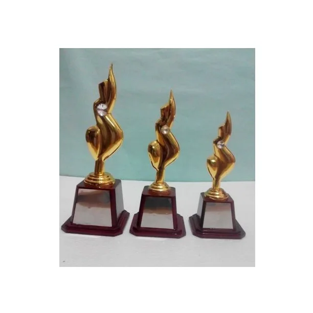Metal Crystal Star Award Trophy With Square Black Base Souvenir Gold Plated Stylish Fancy Vintage