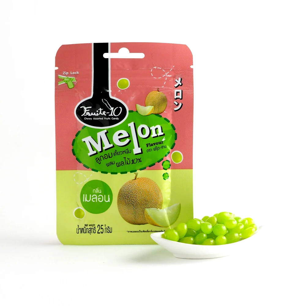 FRUITE10 Chewy Assorted Fruit Candy Melon Flavor Unit Sachet Package Serving 25g Jelly Bean Candy