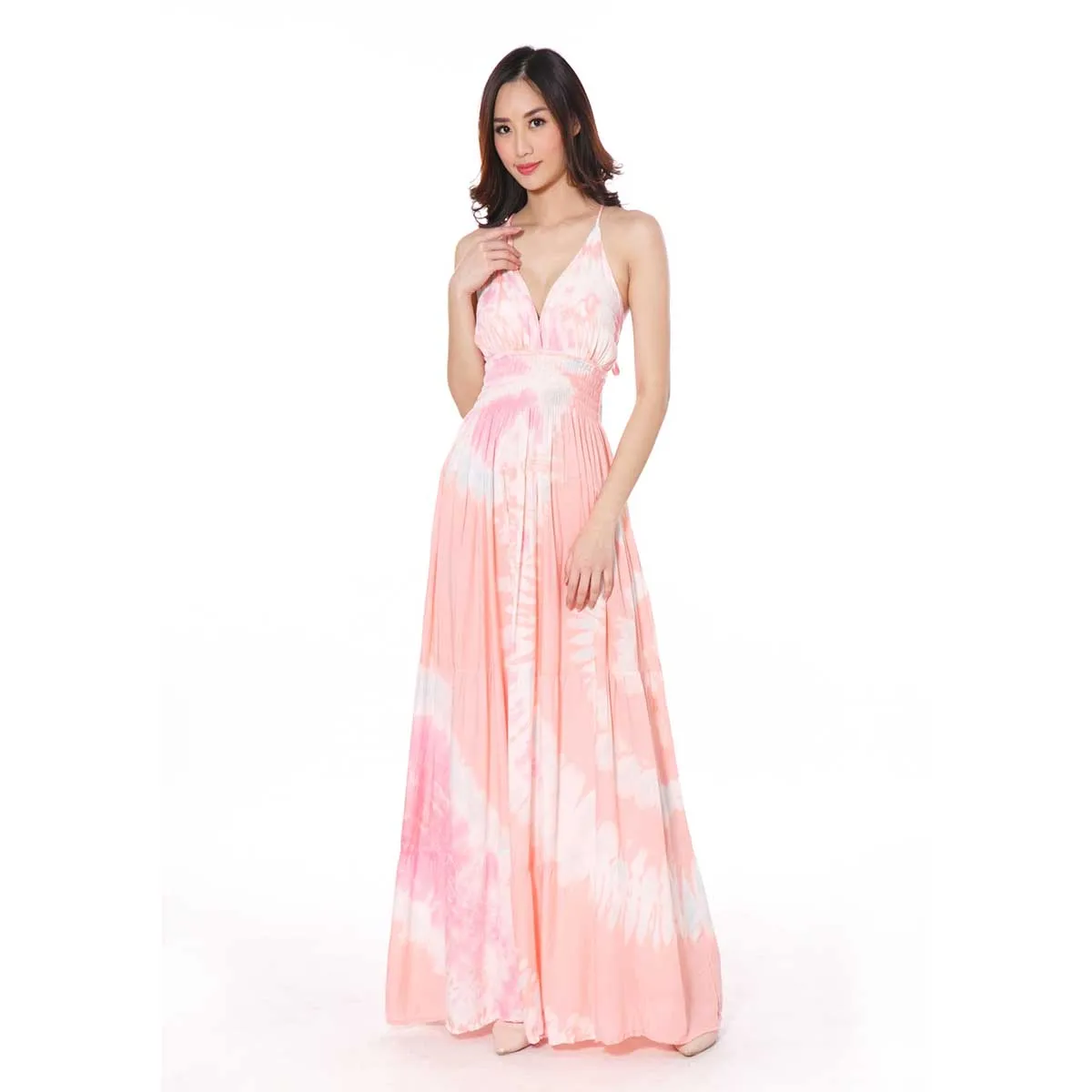 New Arrival Spaghetti Strap Backless Beach Dresses Cover Ups Bohemian Style Tie Dye Long Maxi Dress