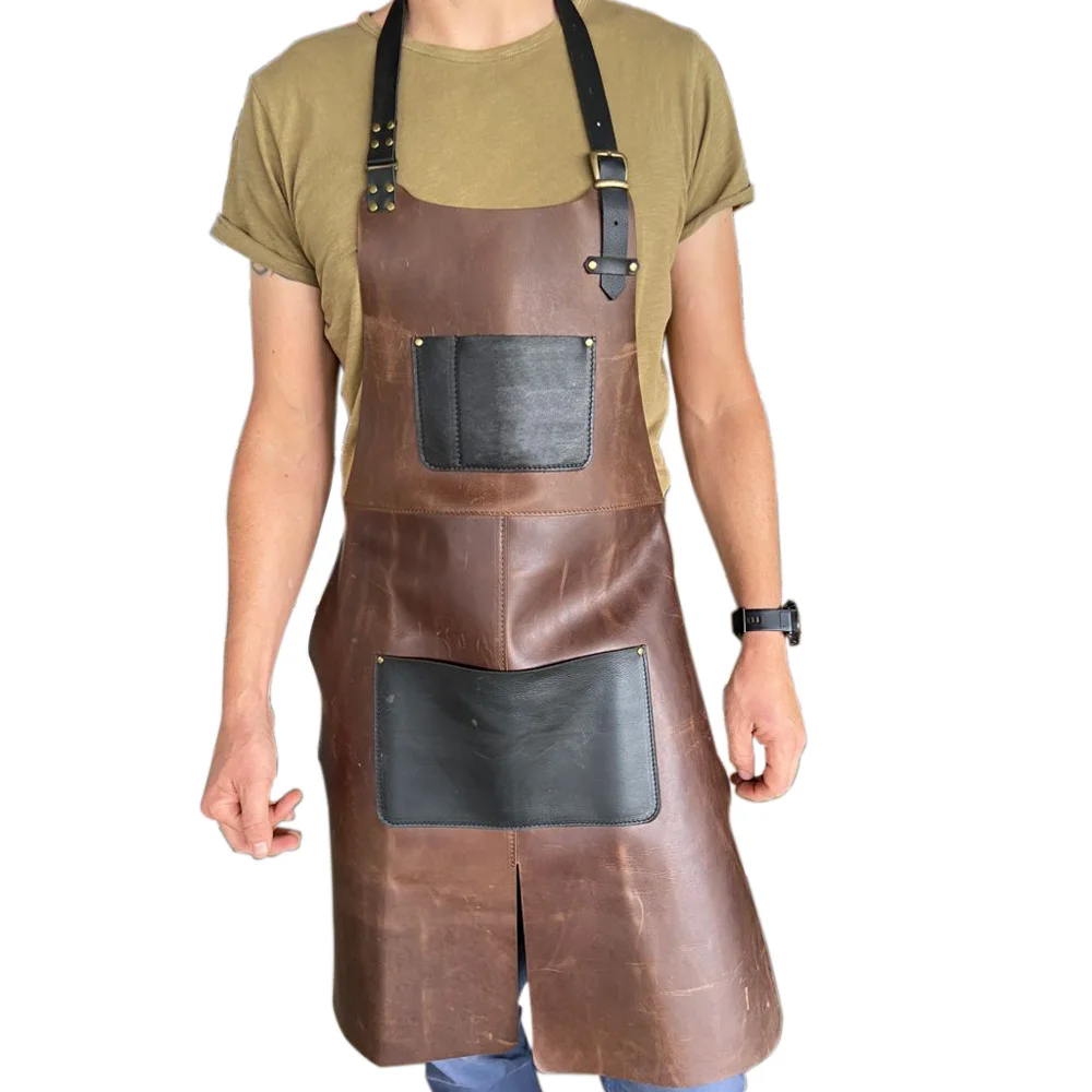 Premium Handmade Leather Welding Apron XL Size Design for Men Comfortable Chef Cooked Kitchen Factory Restaurant Use