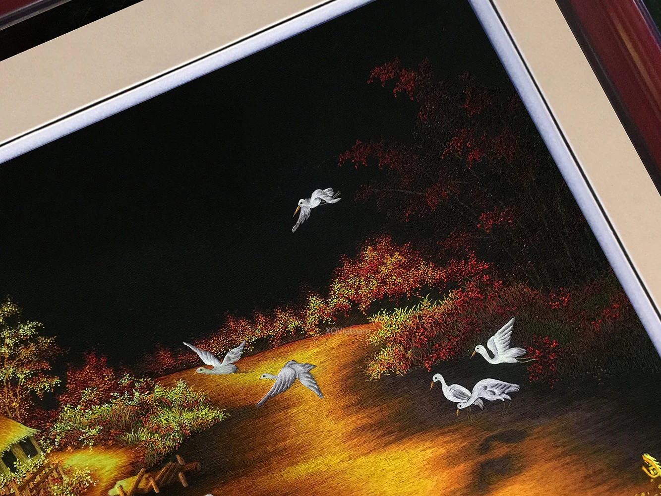 Традиционная вышивка вручную из Вьетнама декоративная картина вечером на моей родине