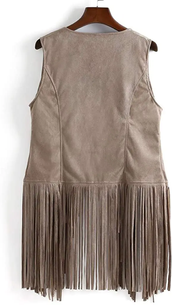 OEM Custom Fringe Vest for Women, Faux Suede Leather Cowboy Style Vest Sleeveless Tassels Cardigan Waistcoat