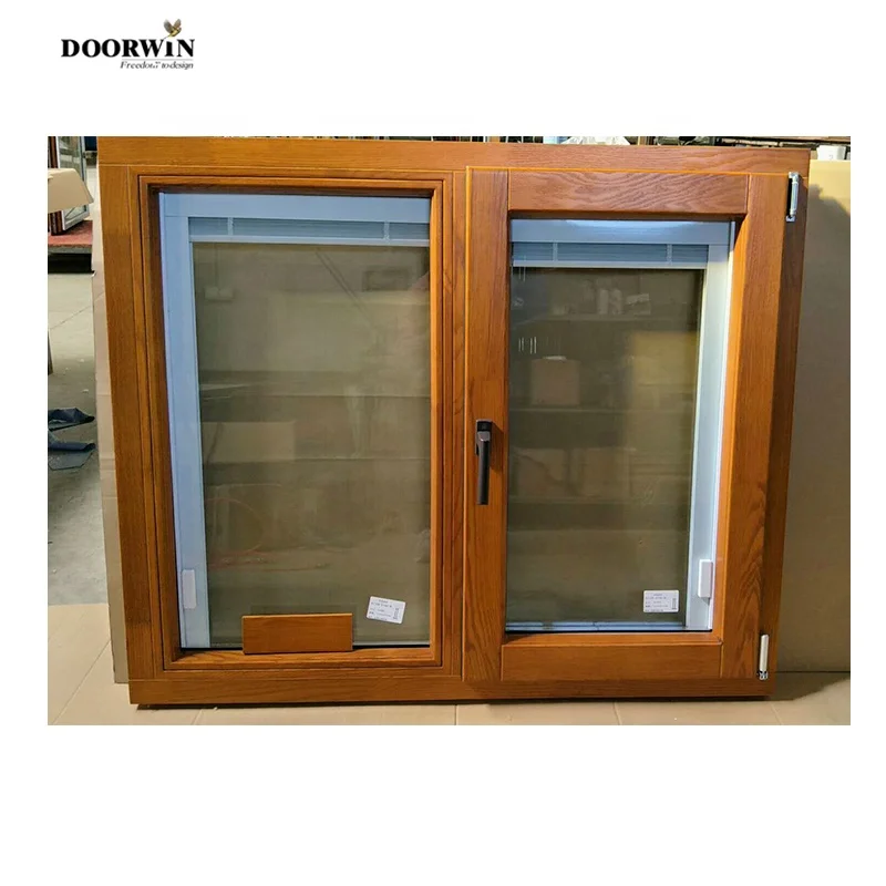 3D Wooden Transfer Wood Color Paint Thermal Break Aluminium Window with Theft-proof Net