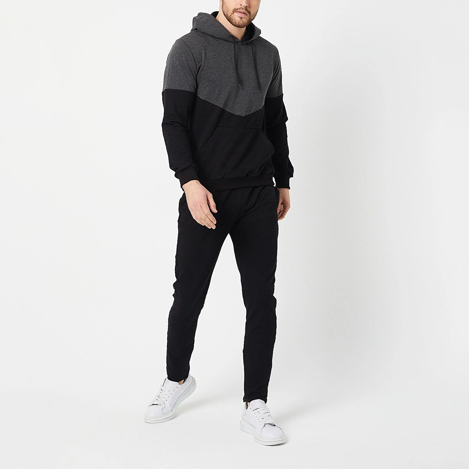 Hot Selling Stylish Color Block Sweat Suit Pullover hoodie with Pant Set / Nice Design Tracksuit 2023