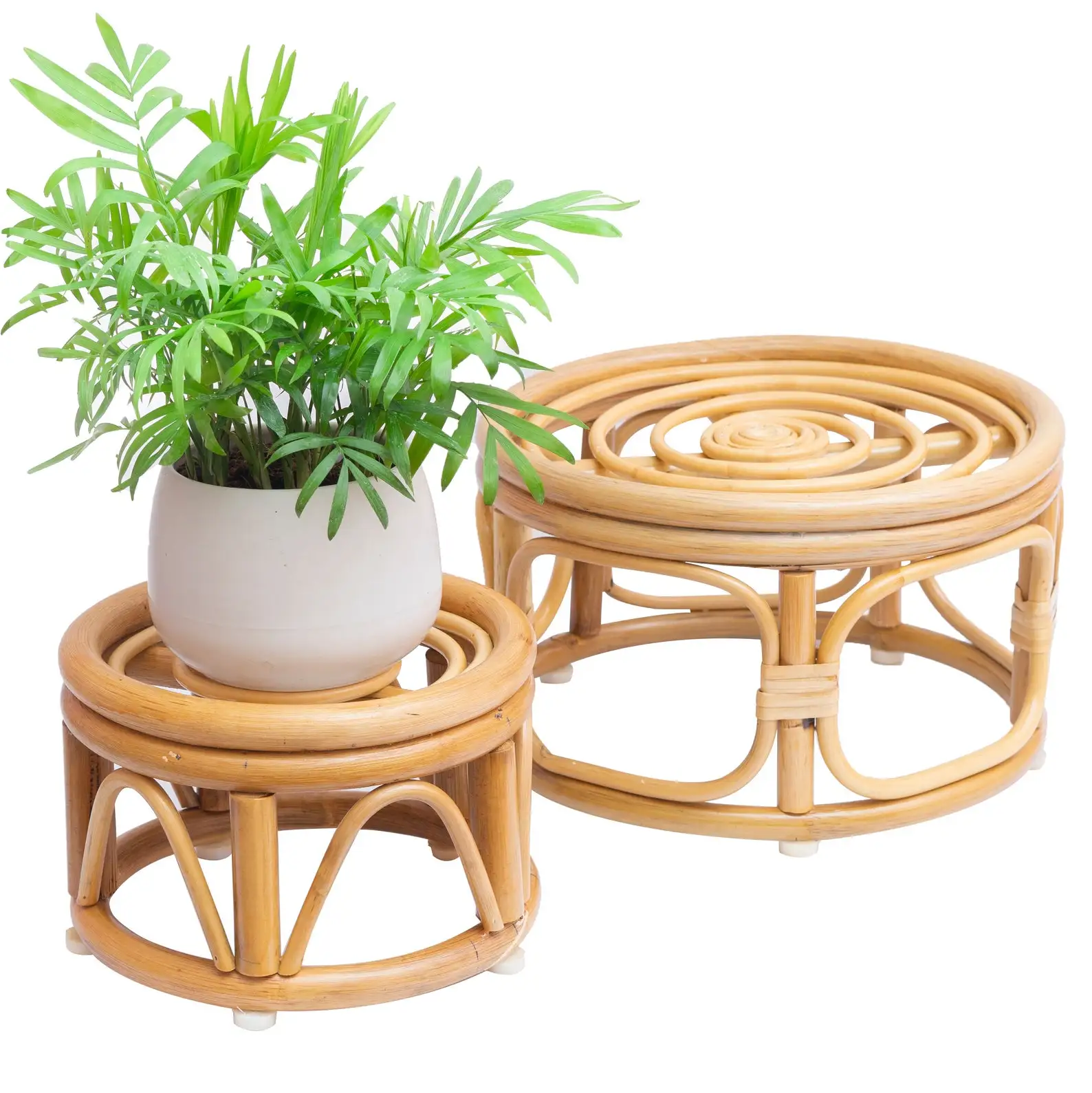 Round cylinder handmade 2 tiers rattan wholesale plant pots sustainable rattan pots for plants large