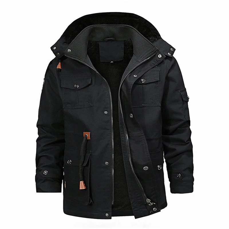 Men Jacket Cotton Hooded Outwear Jackets Parkas Winter Windproof Fleece Lined Fashion Causal Tactical Coat