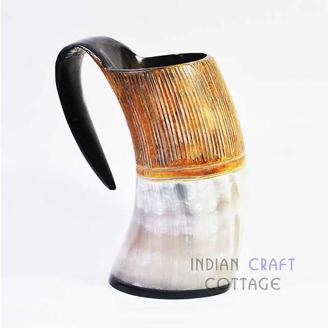 Ox horn natural drinking mug 600 ml capacity for drink ware from india by INDIAN CRAFT COTTAGE