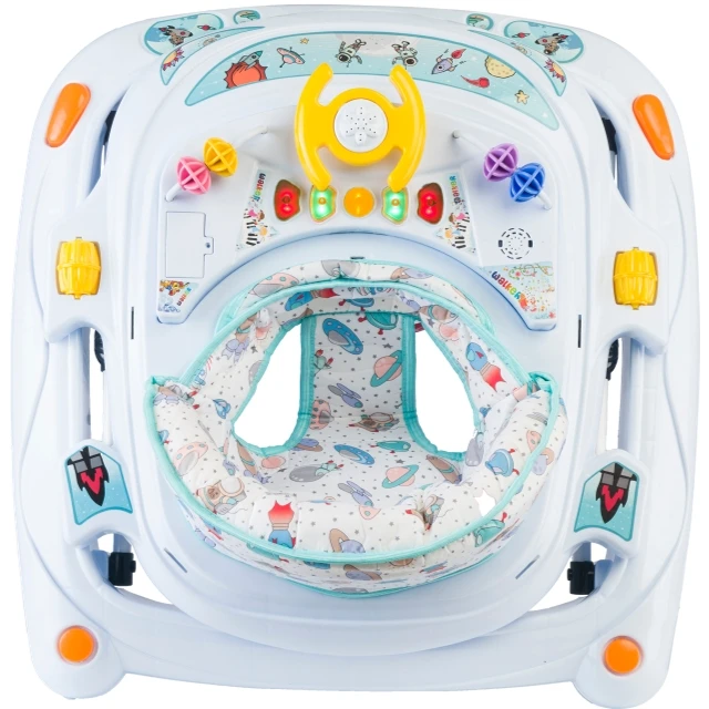 Best Seller 10-Wheel Rotating Baby Walker Toddler Walkers Easy Folding Iron Frame Activity Toys with Light Button Music Tray