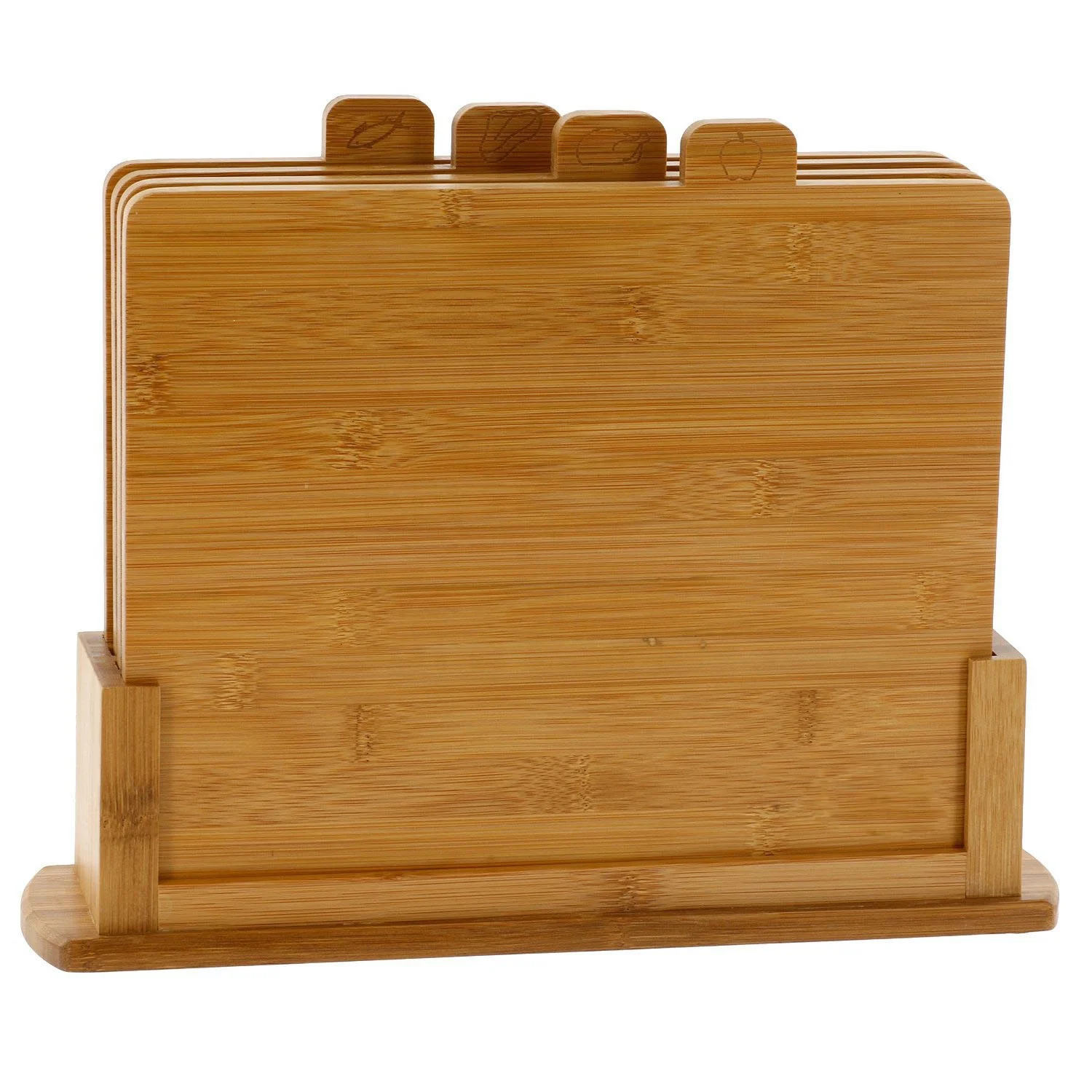 Bamboo Index Cutting Boards- Four boards with tabs for meat, poultry, fish, and produce