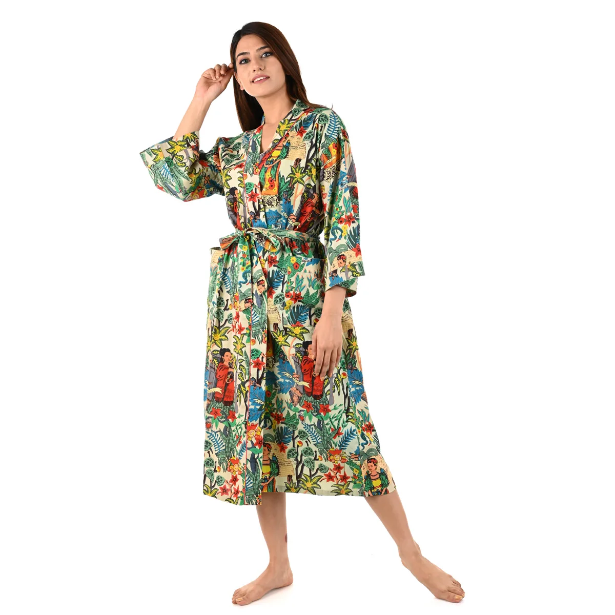Wholesale Women Cotton Robes Floral Print  Kimonos Bathrobe