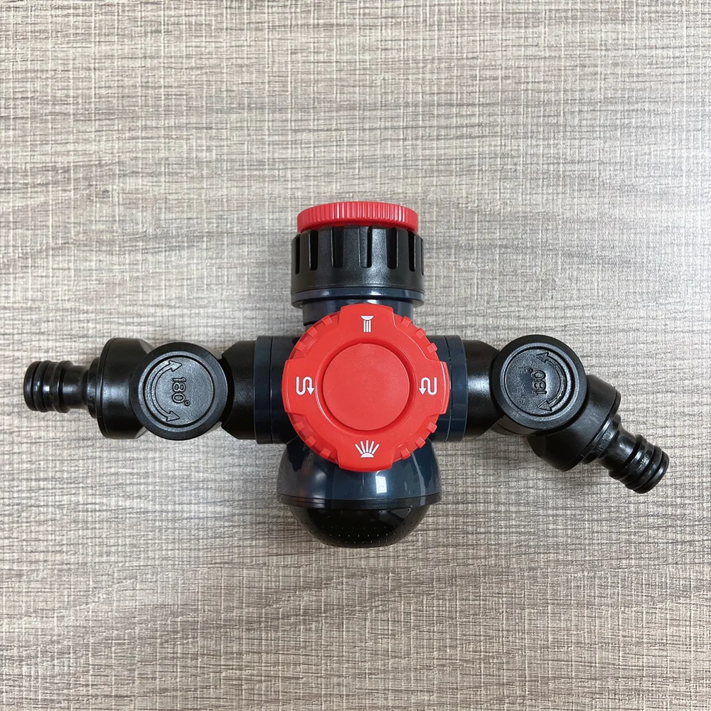 Multifunction 3/4 Tap Adaptor with Two Hose Quick Connectors with 180 and 360 Degree Shower and Center Pattern Hose Connector