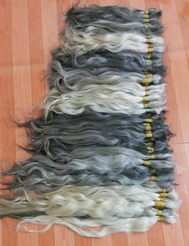 
humanhair extention natural grey hair one tail one head cut from vietnamese women, no chemical, no dyed, silk, thick 