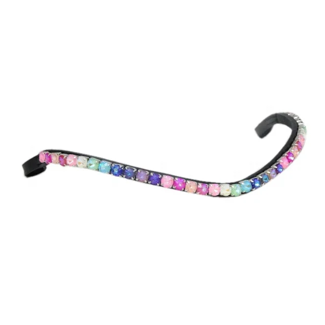 Blue Crystal 4 Prong Chain Leather Browbands.