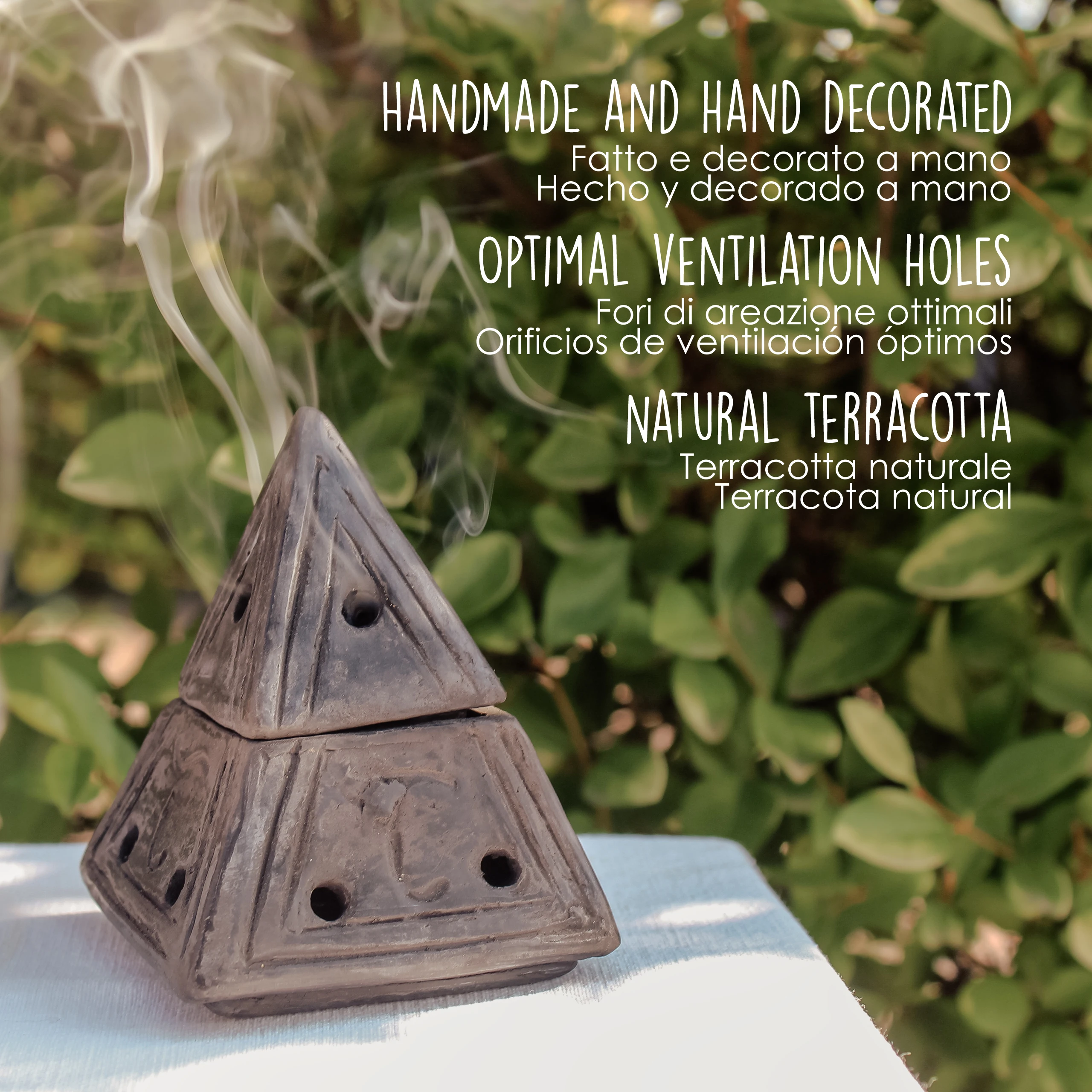PALOSANTO Incense Burner - Suitable for Cones, Chips, Powder and Resins - Handmade in Ecuador -  Black Pyramid