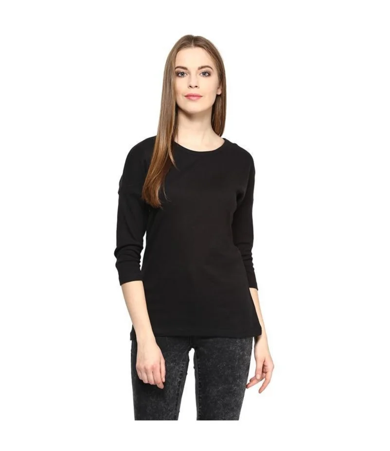 Футболка Женская однотонная с длинными рукавами круглым вырезом дышащие хлопковые футболки для женщин