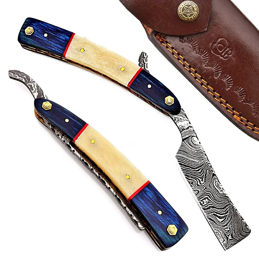 Бритва из дамасской стали ручной работы на заказ, бритва с прямыми краями для мужчин, подарок на день отца с кожаным футляром