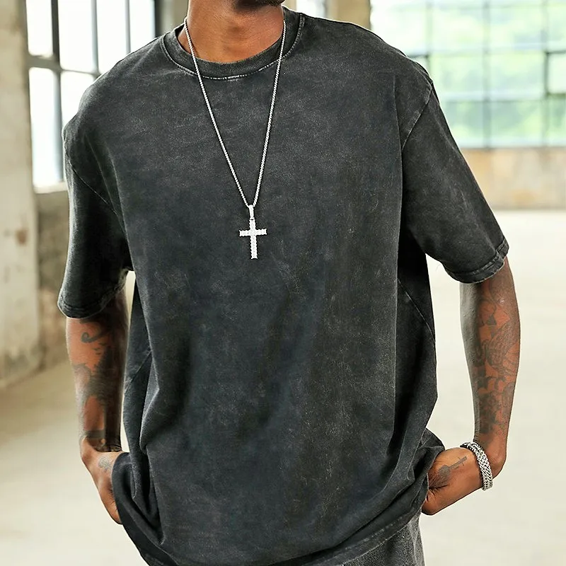 Wholesale Custom Men Short Sleeve Blank Oversized Vintage Washed T Shirt 230gsm Heavyweight Cotton Mens Acid Wash T-shirt