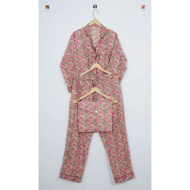 Indian Handmade Cotton Night Shut Women Pants Shirt Nightwear Pajama Set Floral printed cotton pyjama set Bridesmaid Gifts