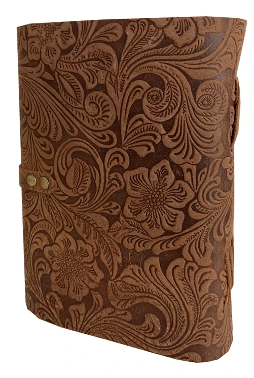 Vintage Brown Antique Garden Flower Embossed Soft Leather Bound Pencil Lock Journal Handmade Notebook Blank Spell Book Diary