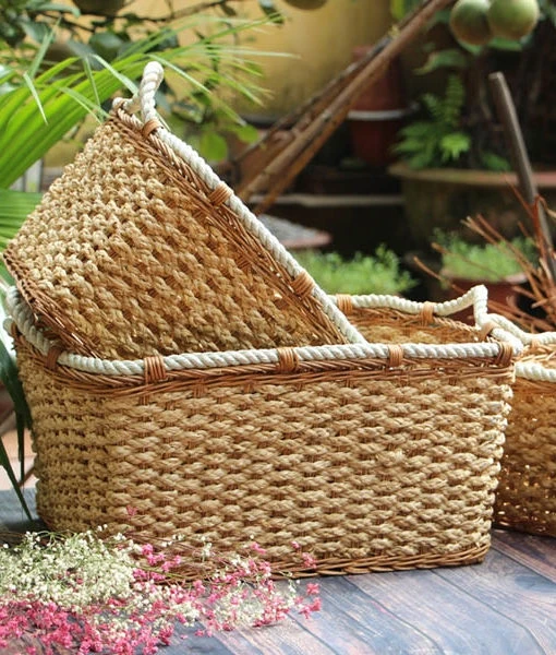 Handmade Natural Wicker Rattan Wine Picnic Basket Home Storage & Organization Storage Boxes
