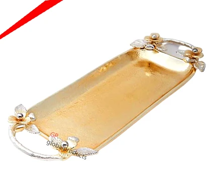 premium stainless steel tray with half round handles rectangular shape for kitchen hotels restaurants